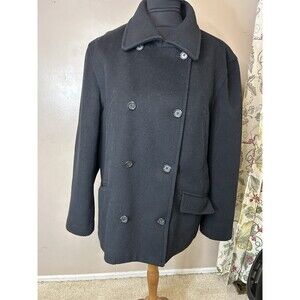 J. Crew Peacoat Insulated Black Double Breasted Wool Blend Size Xl Women
